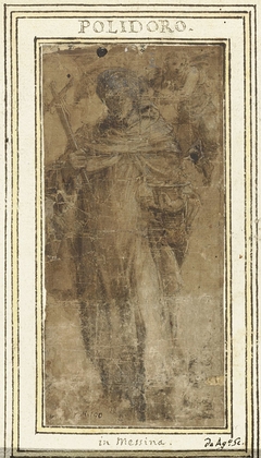 Staande heilige (Angelo Carmelitano?) met crucifix by Polidoro da Caravaggio