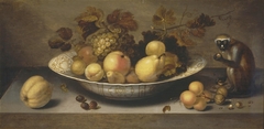 Still life with a dish of fruit and a monkey by Jean Bouman