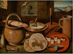 Still Life with a Poor Man's Meal of Porridge, Cheese, Herring and Pancakes by Anonymous