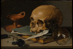 Still Life with a Skull and a Writing Quill by Pieter Claesz