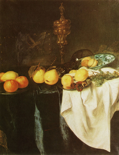 Still life with covered beaker and fruit by Gerrit Willemsz Horst
