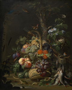Still Life with Fruit, Fish, and a Nest by Abraham Mignon