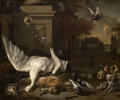 Still Life with Swan and Game before a Country Estate by Jan Weenix