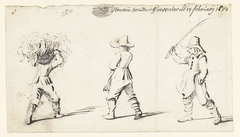 Studieblad met drie lopende figuren by Harmen ter Borch