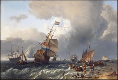 Terugkomst van de Hollandia in het Landsdiep bij Huisduinen by Ludolf Backhuysen II