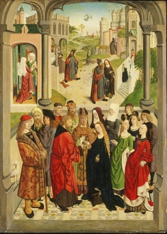 The Marriage of the Virgin, with the Expulsion of Saint Joachim from the Temple, the Angel Appearing to Saint Joachim, the Meeting at the Golden Gate, the Birth of the Virgin, and the Presentation of the Virgin