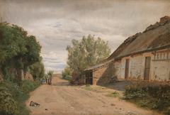 The Outskirts of the Village of Vejby. By the Roadside the Painter J.Th. Lundbye Sketching
