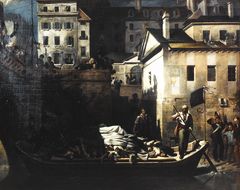 Transport de nuit, au Gros-Caillou, des cadavres non reconnus à la morgue, après les journées de juillet 1830, quai du Marché-Neuf by Louis-Alexandre Péron