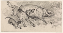 Twee honden die een varken opjagen by Jan van Essen