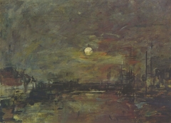 Twilight on the bassin du Commerce in Le Havre by Eugène Boudin