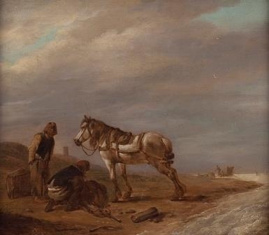 Two Men with a Horse on the Beach