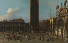 Venice: The Piazza from the Piazzetta with the Campanile and side of San Marco by Canaletto