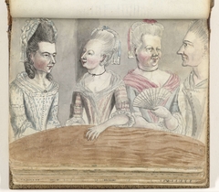 Vier vrouwen aan een tafel tijdens uitstapje naar Falmouth by Jan Brandes