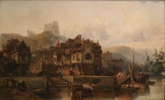 Vue des bords de la Seine sous le Château Gaillard, aux Andelys lieu de naissance by Victor Felix Danvin