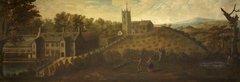 Westwood Manor House and Church in a Landscape with Two Rustic Figures by Anonymous