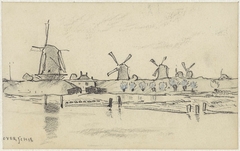 Windmills in Overschie by Adolf le Comte