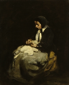 Woman sewing by Théodule Augustin Ribot