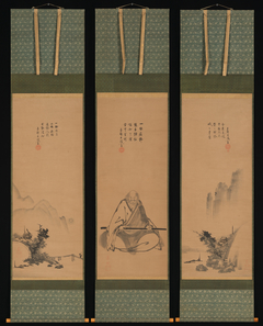 Zen Master with Meditation Staff, and Chinese-Style Landscapes by Unkoku Tōeki