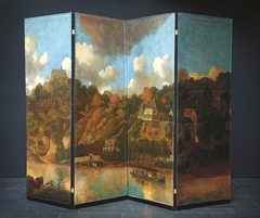 Zesslags kamerscherm met twaalf voorstellingen uit de omgeving van Maastricht by Josua de Grave