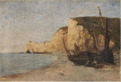 A Fishing Boat below a Cliff, ?Etretat by Nathaniel Hone the Younger