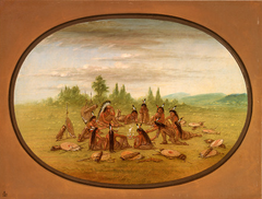 A Foot War Party in Council - Mandan by George Catlin