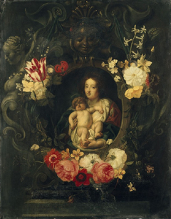 A Garland of Flowers surrounding a Medallion of the Virgin and Child