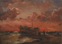 A Wreck on the West Coast of Jutland at Sunset