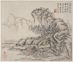 Album of Landscapes, Plants, Figures and Animals: Two Men in Mountains by Fang Shishu