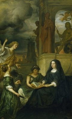 Allegory on the memory of Frederik Hendrik (1584-1647), prince of Orange, with the portrait of his widow Amalia van Solms by Govert Flinck