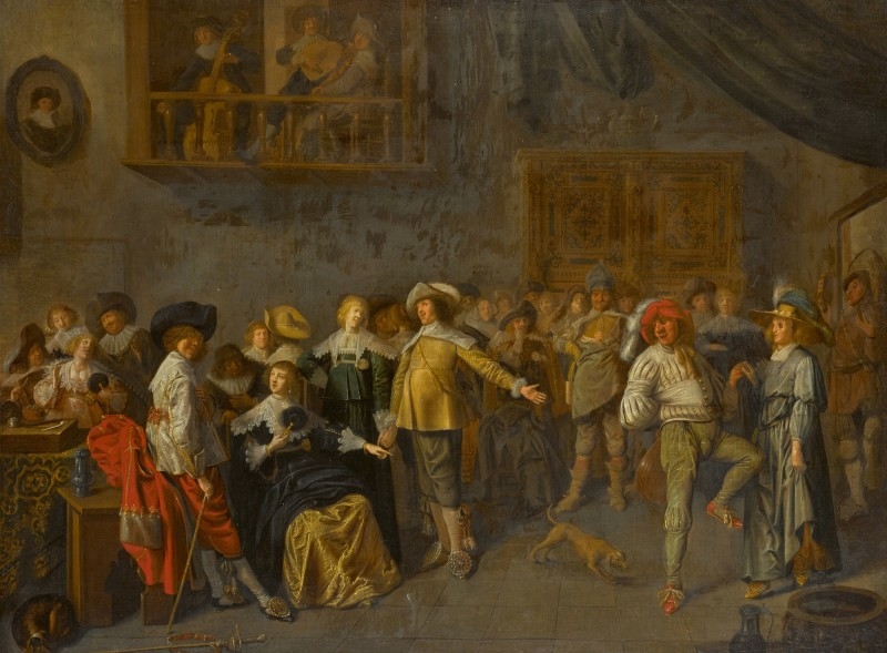 An elegant company merrymaking in an interior