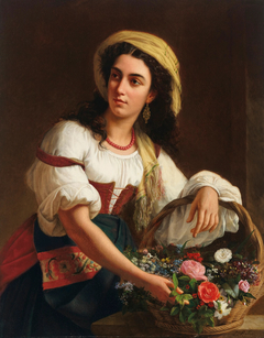 An Italian beauty holding a basket of flowers