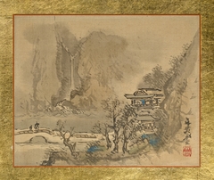 An Old Man and an Attendant heading to a two-story Mansion at the Shore by Tani Bunchō