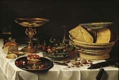 Breakfast Piece with a Tazza, Fruit, and Cheese in a Basket by Pieter Claesz