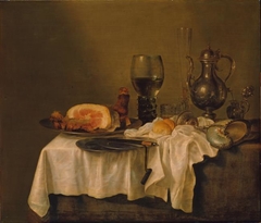 Breakfast table with ham by Willem Claesz Heda