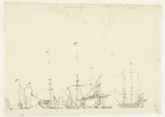 Buitgemaakte Engelse schepen bij Hellevoetsluis by Willem van de Velde I