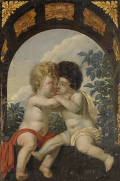 Christian Allegory with two Children Hugging each other by Unknown Artist