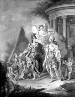 Christian VII som kunstens og videnskabens beskytter. Allegori by Georg Mathias Fuchs