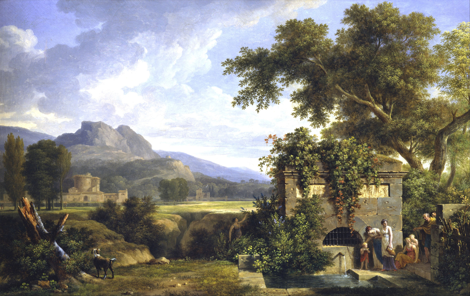 Classical Landscape with Figures Drinking by a Fountain