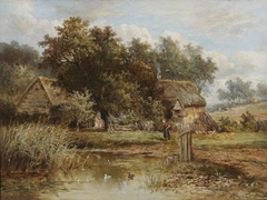 Cottages beside a Pond, with an Old Woman by Joseph Thors