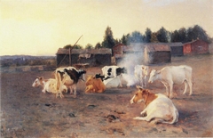 Cows in Turf Smoke by Eero Järnefelt