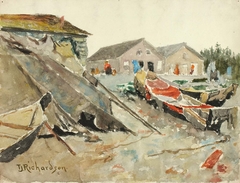 Drying Blankets over Canoes by Theodore J Richardson