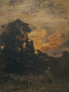 Farmyard at sunset by Petrus Van der Velden