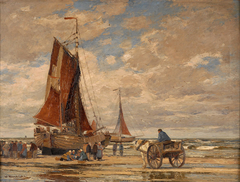 Fischervolk von Katwijk beim Entladen des Fangs by Wilhelm Hambüchen