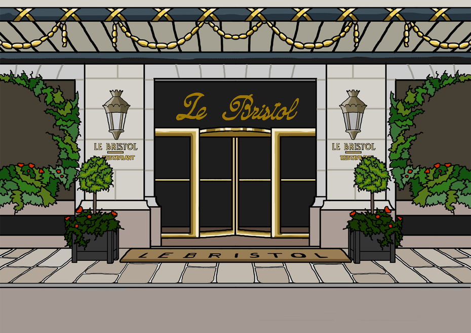 Front entrance Hotel Le Bristol Paris. Drawn in Photoshop Elements.