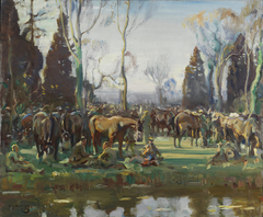 Halt on the March by a Stream at Nesle by Alfred Munnings
