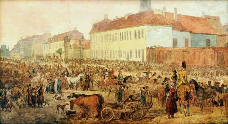 Horse market in Warsaw by Jean-Pierre Norblin de La Gourdaine