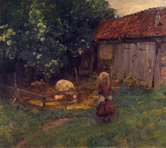 In the country - idyll at the pigsty by Ludwig Dettmann