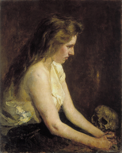 Jonge vrouw met schedel by Johan Antoni de Jonge