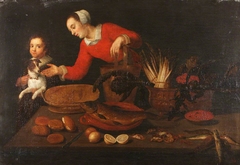 Kitchen Scene and Still Life by Flemish School