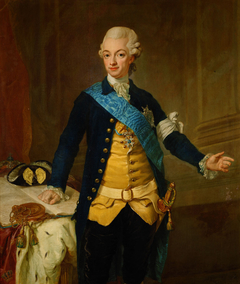 König Gustav III. (1746-1792) von Schweden in Uniform, Kniestück by Lorens Pasch the Younger
